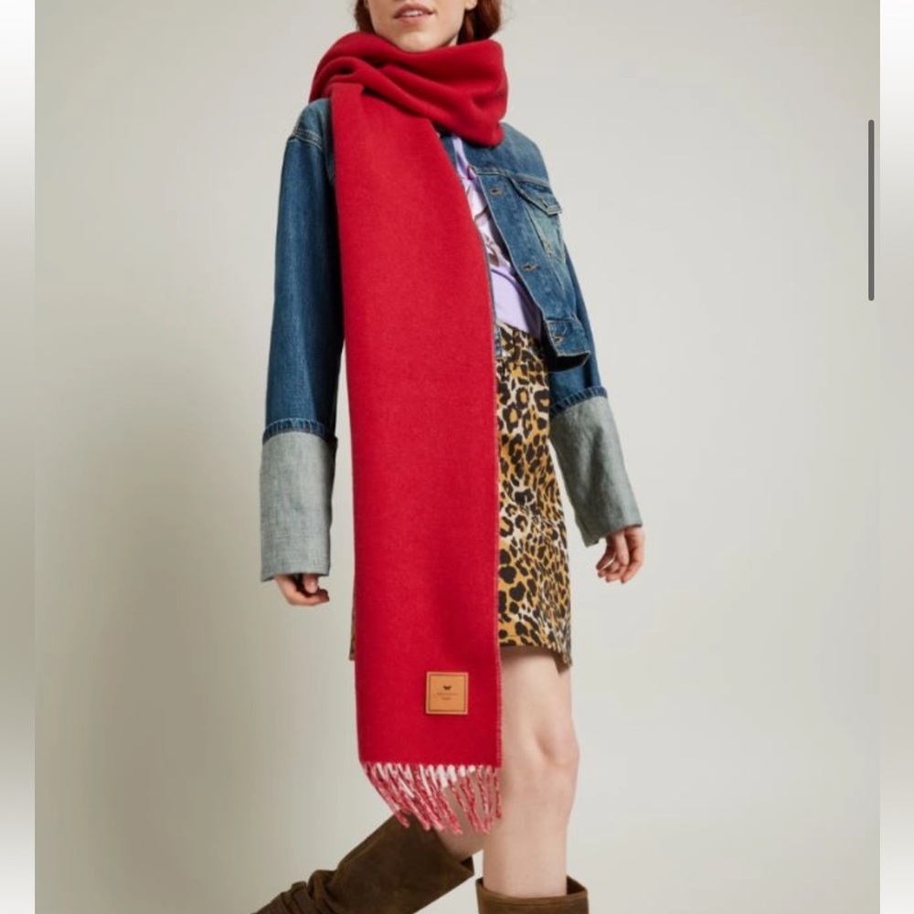 NWOT Max Mara Weekend Label-cut Long Wool Scarf 🧣 Fall/Winter/Holiday Gray/Red